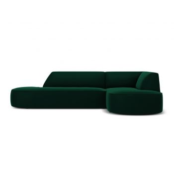 Coltar dreapta 4 locuri, Ruby, Micadoni Home, BL, forma rotunjita, fara cotiera, 273x180x69 cm, catifea, verde bottle la reducere