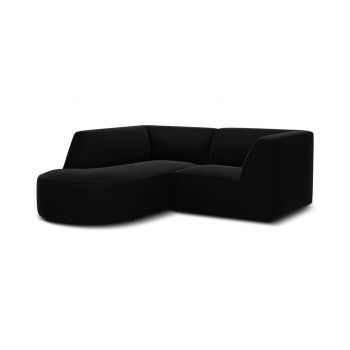 Coltar stanga 3 locuri, Ruby, Micadoni Home, BL, forma rotunjita, 186x180x69 cm, catifea, negru