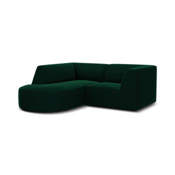 Coltar stanga 3 locuri, Ruby, Micadoni Home, BL, forma rotunjita, 186x180x69 cm, catifea, verde bottle