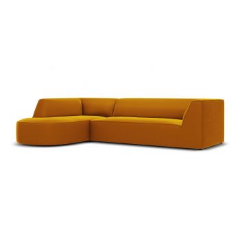 Coltar stanga 4 locuri, Ruby, Micadoni Home, BL, forma rotunjita, 273x180x69 cm, catifea, galben la reducere