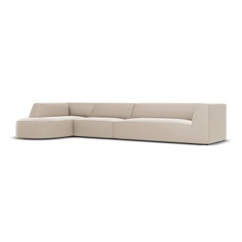 Coltar stanga 6 locuri, Ruby, Micadoni Home, BL, forma rotunjita, 366x180x69 cm, catifea, bej