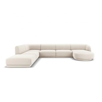 Coltar panoramic stanga 6 locuri, Miley, Micadoni Home, BL, 327x245x74 cm, catifea, bej deschis