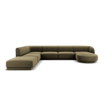 Coltar panoramic stanga 6 locuri, Miley, Micadoni Home, BL, 327x245x74 cm, catifea, verde