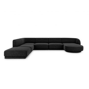 Coltar panoramic stanga 6 locuri, Miley, Micadoni Home, BL, 327x245x74 cm, poliester chenille, negru