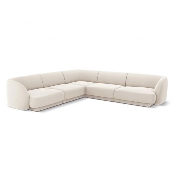 Coltar simetric 5 locuri, Miley, Micadoni Home, BL, 252x252x74 cm, catifea, bej deschis la reducere