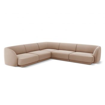 Coltar simetric 5 locuri, Miley, Micadoni Home, BL, 252x252x74 cm, catifea, cappuccino la reducere