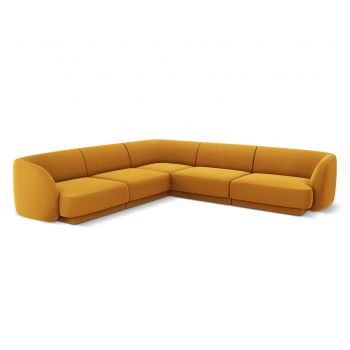 Coltar simetric 5 locuri, Miley, Micadoni Home, BL, 252x252x74 cm, catifea, galben la reducere