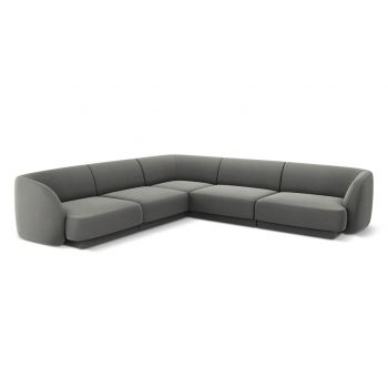 Coltar simetric 5 locuri, Miley, Micadoni Home, BL, 252x252x74 cm, catifea, gri deschis la reducere