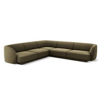 Coltar simetric 5 locuri, Miley, Micadoni Home, BL, 252x252x74 cm, catifea, verde