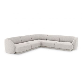 Coltar simetric 5 locuri, Miley, Micadoni Home, BL, 252x252x74 cm, poliester chenille, gri deschis la reducere