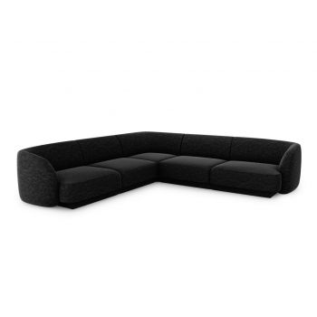 Coltar simetric 5 locuri, Miley, Micadoni Home, BL, 252x252x74 cm, poliester chenille, negru