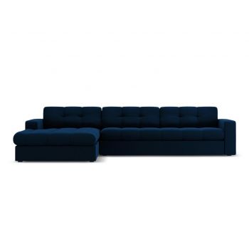 Coltar stanga 4 locuri, Justin, Micadoni Home, BL, 236x160x72 cm, catifea, albastru regal la reducere