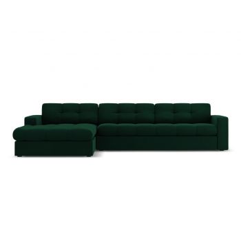 Coltar stanga 4 locuri, Justin, Micadoni Home, BL, 236x160x72 cm, catifea, verde bottle la reducere