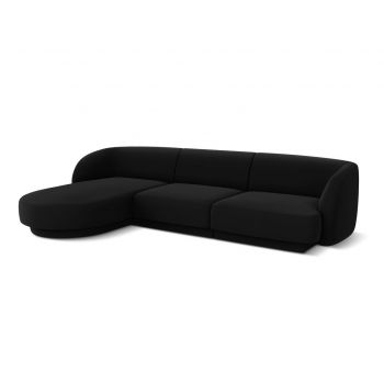 Coltar stanga 4 locuri, Miley, Micadoni Home, BL, 259x155x74 cm, catifea, negru la reducere