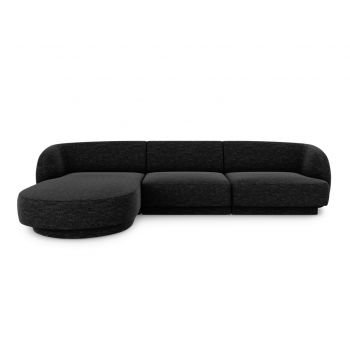 Coltar stanga 4 locuri, Miley, Micadoni Home, BL, 259x155x74 cm, poliester chenille, negru