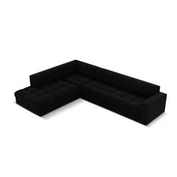 Coltar stanga 5 locuri, Justin, Micadoni Home, BL, 236x199x72 cm, catifea, negru la reducere