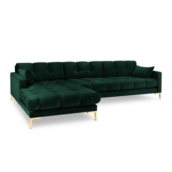 Coltar stanga 5 locuri, Mamaia, Micadoni Home, GL, 293x185x75 cm, catifea, verde bottle la reducere