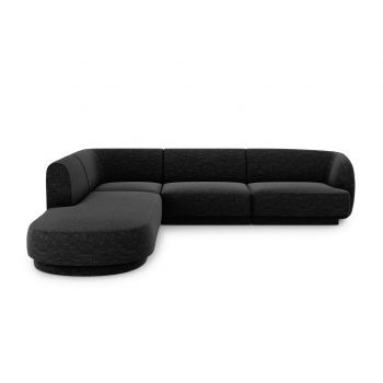 Coltar stanga 6 locuri, Miley, Micadoni Home, BL, forma rotunjita, 258x248x74 cm, poliester chenille, negru