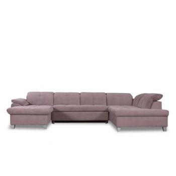 Coltar U Extensibil Sevilia Lux, Dreapta, 6 Locuri, Tetiere Reglabile, Roz, 355 Cm