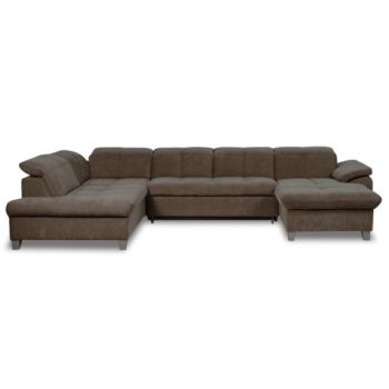 Coltar U Extensibil Sevilia Lux, Stanga, 6 Locuri, Tetiere Reglabile, Maro Mocca, 355 Cm