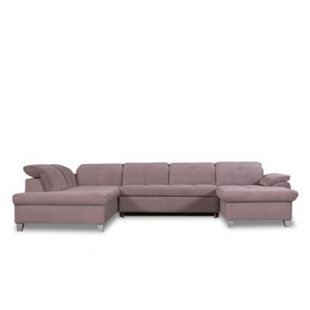 Coltar U Extensibil Sevilia Lux, Stanga, 6 Locuri, Tetiere Reglabile, Roz, 355 Cm