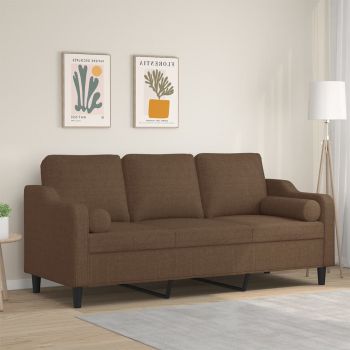 vidaXL Canapea cu 3 locuri cu pernuțe, maro, 180 cm, textil ieftina