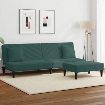 vidaXL Set canapea cu perne, 2 piese, verde închis, catifea ieftina