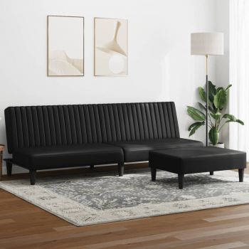vidaXL Set de canapele, 2 piese, negru, piele ecologică ieftina