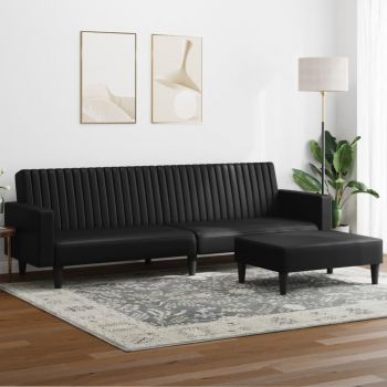 vidaXL Set de canapele, 2 piese, negru, piele ecologică ieftina
