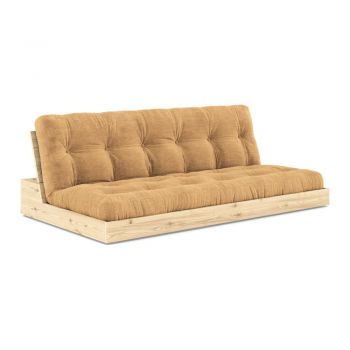 Canapea galben-muștar-maro deschis extensibilă cu tapițerie din catifea reiată 196 cm Base – Karup Design la reducere