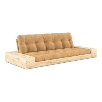 Canapea galben-muștar-maro deschis extensibilă cu tapițerie din catifea reiată 244 cm Base – Karup Design la reducere