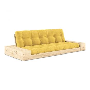 Canapea galbenă extensibilă cu tapițerie din catifea reiată 244 cm Base – Karup Design