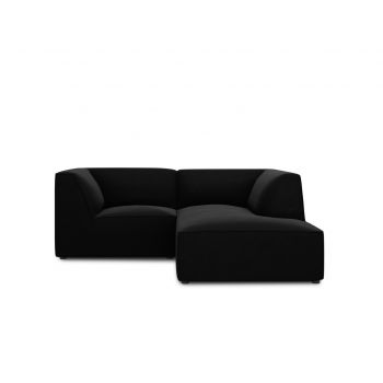 Coltar dreapta 3 locuri, Ruby, Micadoni Home, BL, 186x180x69 cm, catifea, negru la reducere