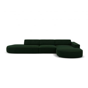 Coltar dreapta 4 locuri, Jodie, Micadoni Home, BL, forma rotunjita, 342x166x70 cm, catifea, verde bottle