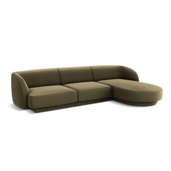 Coltar dreapta 4 locuri, Miley, Micadoni Home, BL, 259x155x74 cm, catifea, verde la reducere