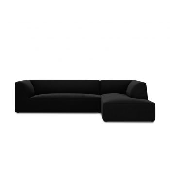 Coltar dreapta 4 locuri, Ruby, Micadoni Home, BL, 273x180x69 cm, catifea, negru