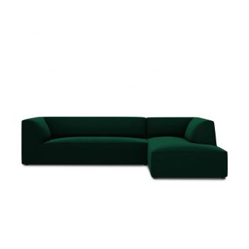 Coltar dreapta 4 locuri, Ruby, Micadoni Home, BL, 273x180x69 cm, catifea, verde bottle