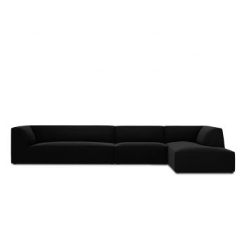 Coltar dreapta 5 locuri, Ruby, Micadoni Home, BL, 366x180x69 cm, catifea, negru la reducere