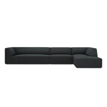 Coltar dreapta 5 locuri, Ruby, Micadoni Home, BL, 366x180x69 cm, velur, negru la reducere