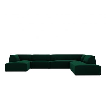 Coltar panoramic dreapta 7 locuri, Ruby, Micadoni Home, BL, 366x273x69 cm, catifea, verde bottle