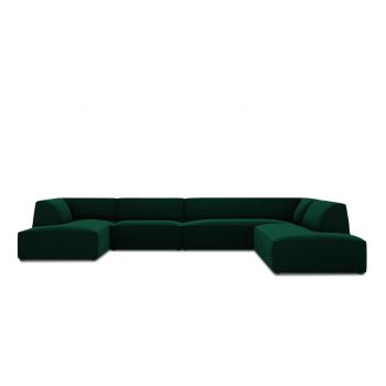 Coltar panoramic dreapta 7 locuri, Ruby, Micadoni Home, BL, 366x273x69 cm, catifea, verde bottle la reducere