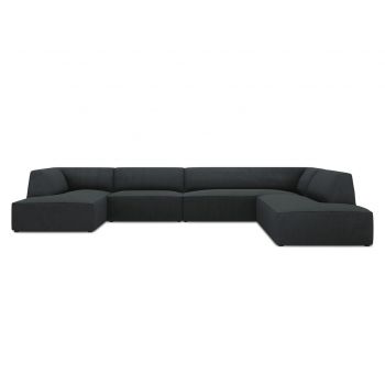 Coltar panoramic dreapta 7 locuri, Ruby, Micadoni Home, BL, 366x273x69 cm, velur, negru la reducere