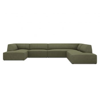 Coltar panoramic dreapta 7 locuri, Ruby, Micadoni Home, BL, 366x273x69 cm, velur, verde