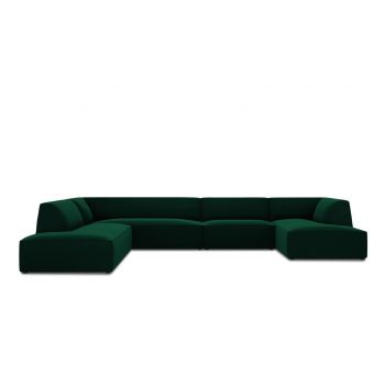 Coltar panoramic stanga 7 locuri, Ruby, Micadoni Home, BL, 366x273x69 cm, catifea, verde bottle