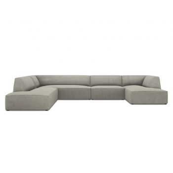 Coltar panoramic stanga 7 locuri, Ruby, Micadoni Home, BL, 366x273x69 cm, velur, gri deschis