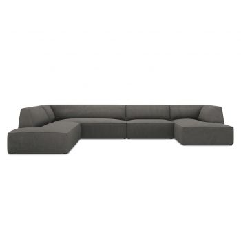 Coltar panoramic stanga 7 locuri, Ruby, Micadoni Home, BL, 366x273x69 cm, velur, gri inchis