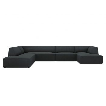 Coltar panoramic stanga 7 locuri, Ruby, Micadoni Home, BL, 366x273x69 cm, velur, negru la reducere