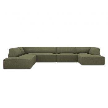 Coltar panoramic stanga 7 locuri, Ruby, Micadoni Home, BL, 366x273x69 cm, velur, verde