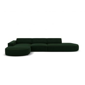 Coltar stanga 4 locuri, Jodie, Micadoni Home, BL, forma rotunjita, 342x166x70 cm, catifea, verde bottle la reducere