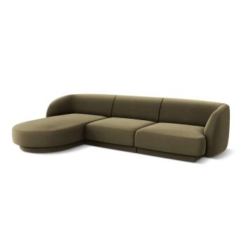 Coltar stanga 4 locuri, Miley, Micadoni Home, BL, 259x155x74 cm, catifea, verde la reducere